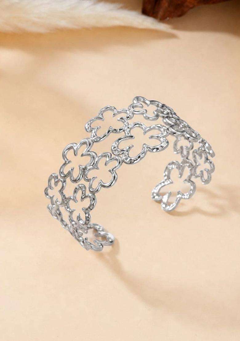 Temple Silver-Plated Cuff Bracelet for Women | Stylish Party & Everyday Wear | Gift for Her - Indya