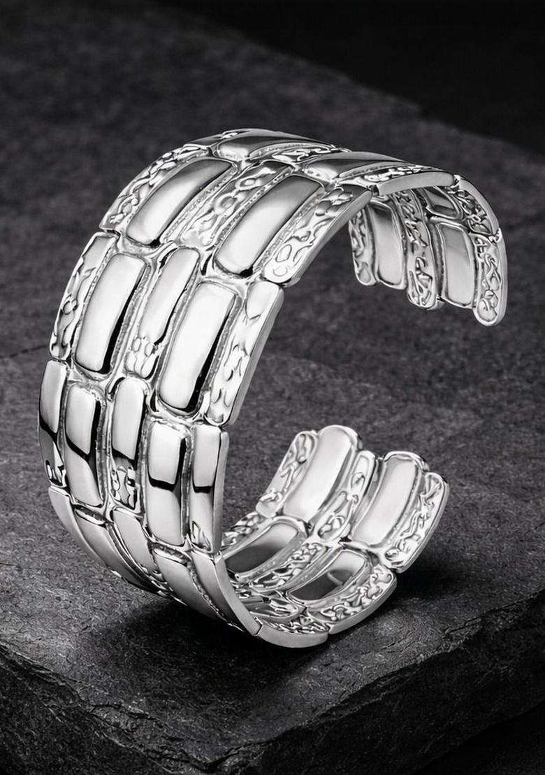 Temple Silver-Plated Cuff Bracelet for Women | Stylish Party & Everyday Wear | Gift for Her - Indya
