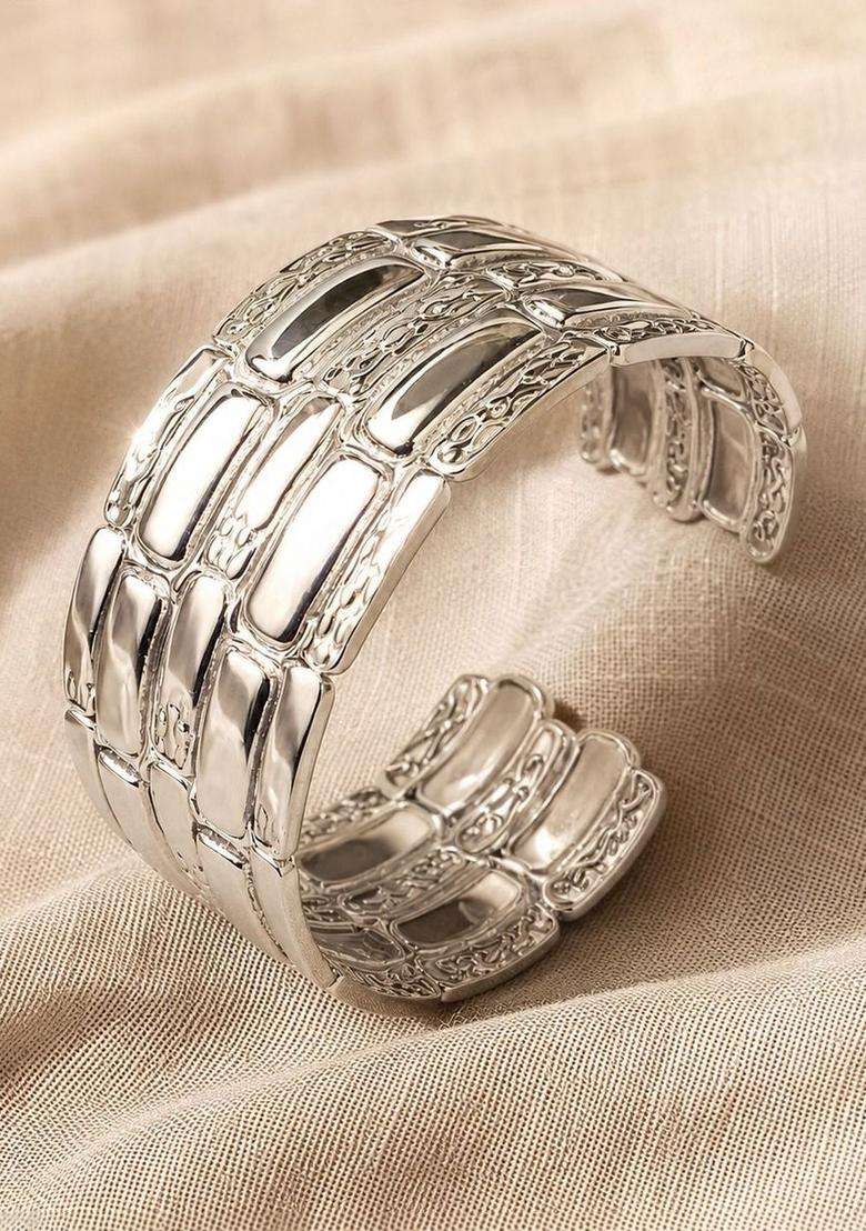 Temple Silver-Plated Cuff Bracelet for Women | Stylish Party & Everyday Wear | Gift for Her - Indya