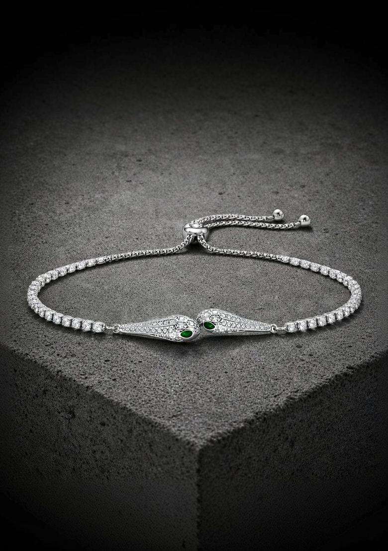 American Diamond Temple Silver-Plated Link Bracelet for Women | Stylish Party & Everyday Wear | Gift for Her - Indya