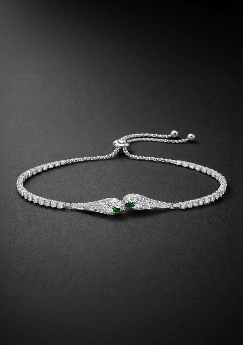 American Diamond Temple Silver-Plated Link Bracelet for Women | Stylish Party & Everyday Wear | Gift for Her - Indya