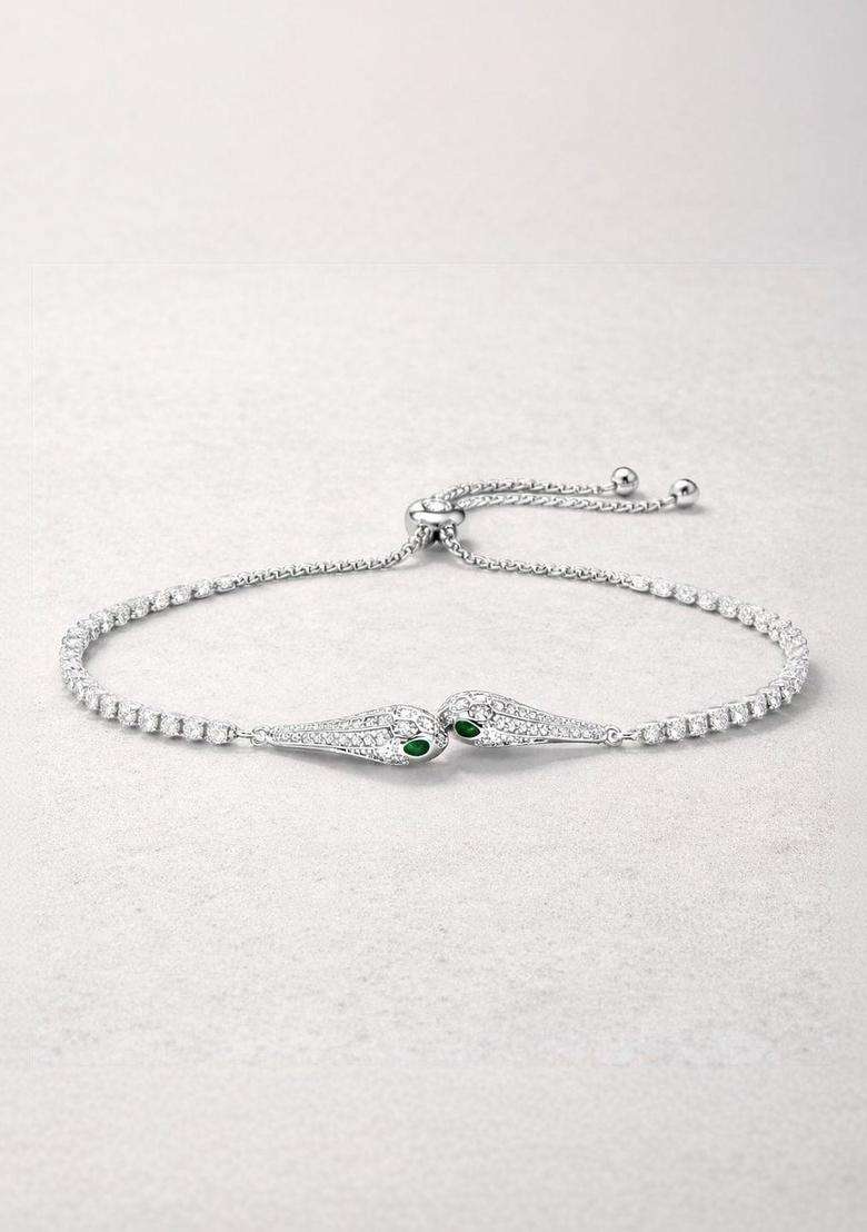 American Diamond Temple Silver-Plated Link Bracelet for Women | Stylish Party & Everyday Wear | Gift for Her - Indya