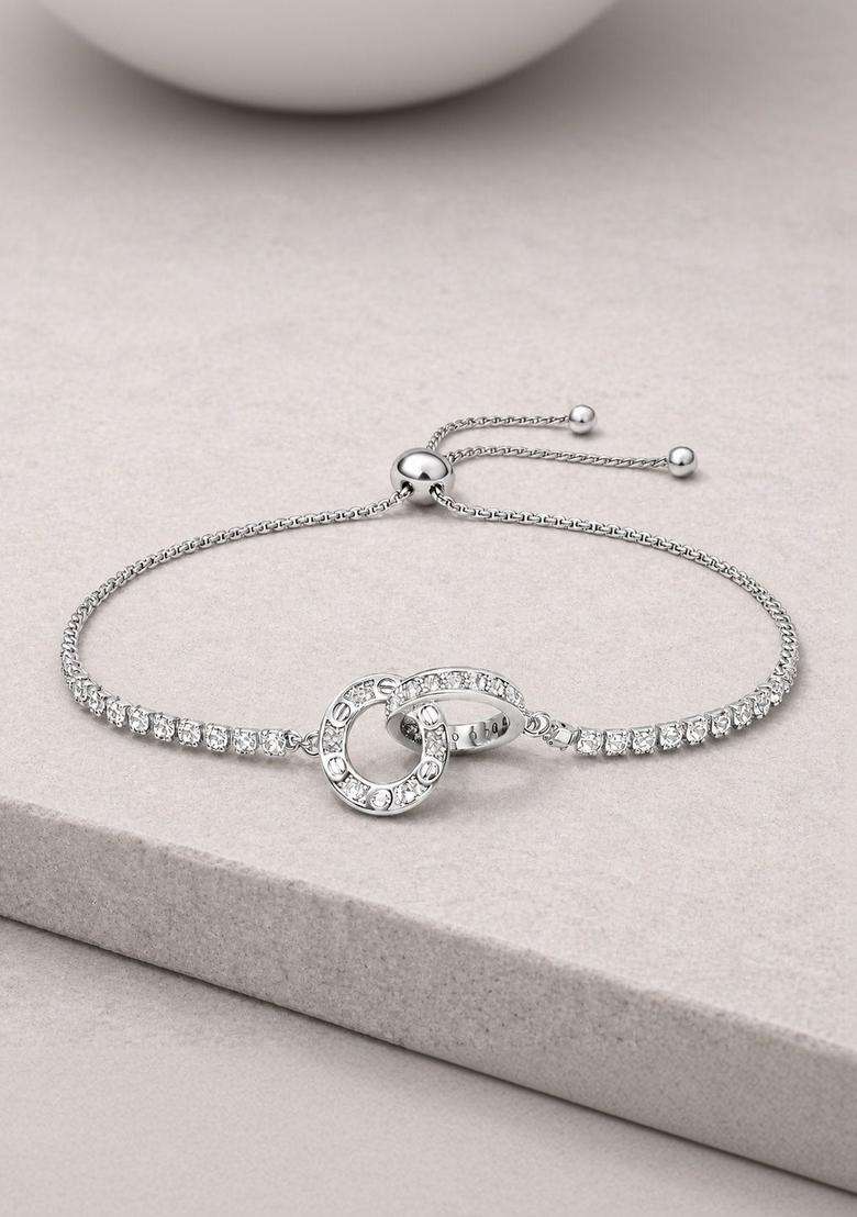 American Diamond Temple Silver-Plated Link Bracelet for Women | Stylish Party & Everyday Wear | Gift for Her - Indya