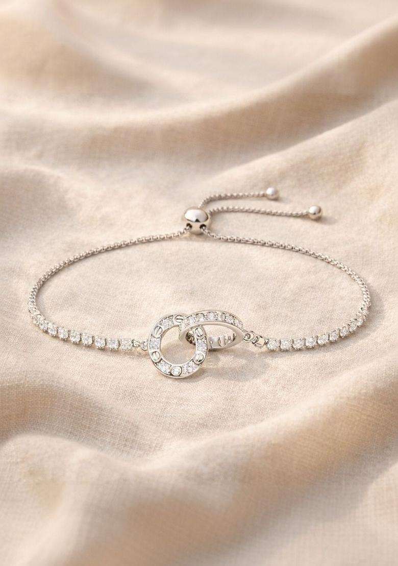American Diamond Temple Silver-Plated Link Bracelet for Women | Stylish Party & Everyday Wear | Gift for Her - Indya