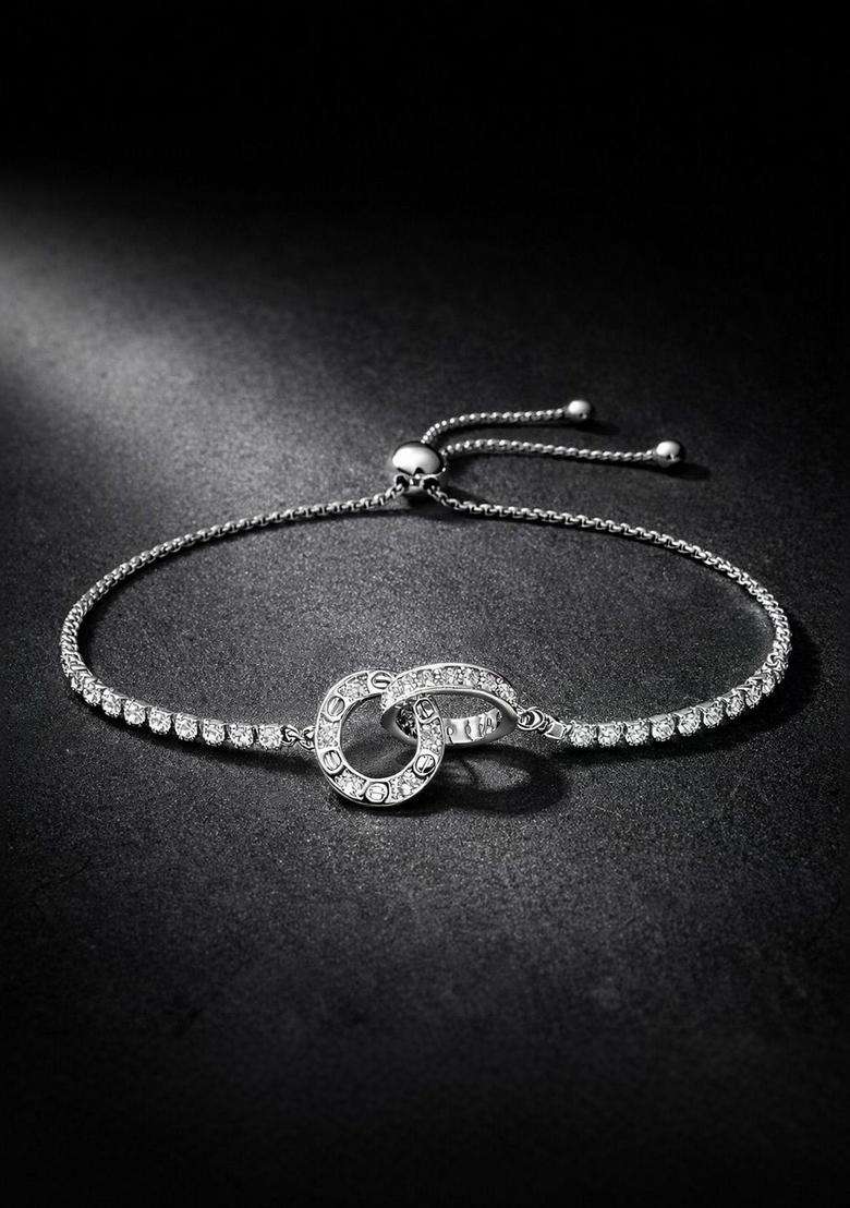 American Diamond Temple Silver-Plated Link Bracelet for Women | Stylish Party & Everyday Wear | Gift for Her - Indya