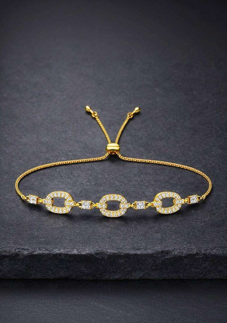 American Diamond Temple Gold-Plated Link Bracelet for Women | Stylish Party & Everyday Wear | Gift for Her - Indya