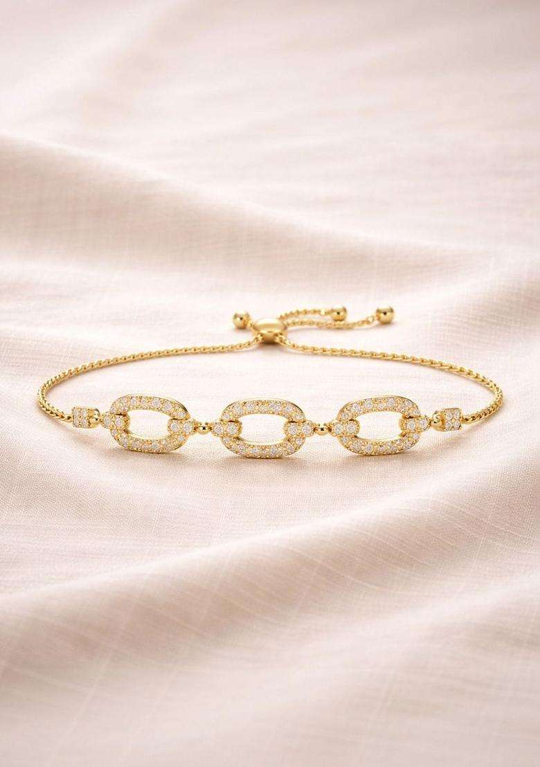 American Diamond Temple Gold-Plated Link Bracelet for Women | Stylish Party & Everyday Wear | Gift for Her - Indya