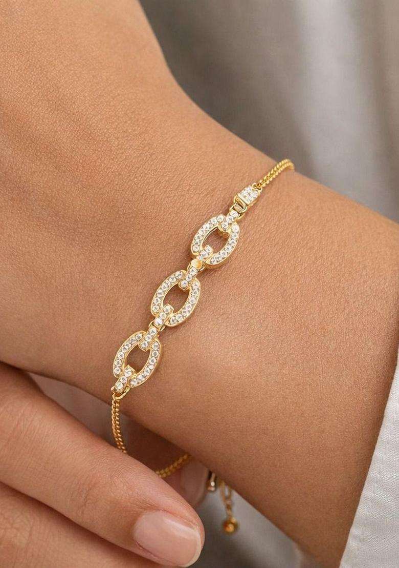 American Diamond Temple Gold-Plated Link Bracelet for Women | Stylish Party & Everyday Wear | Gift for Her - Indya