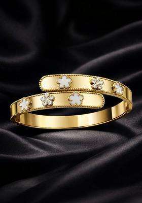 American Diamond Temple Gold-Plated Cuff Bracelet for Women | Stylish Party & Everyday Wear | Gift for Her