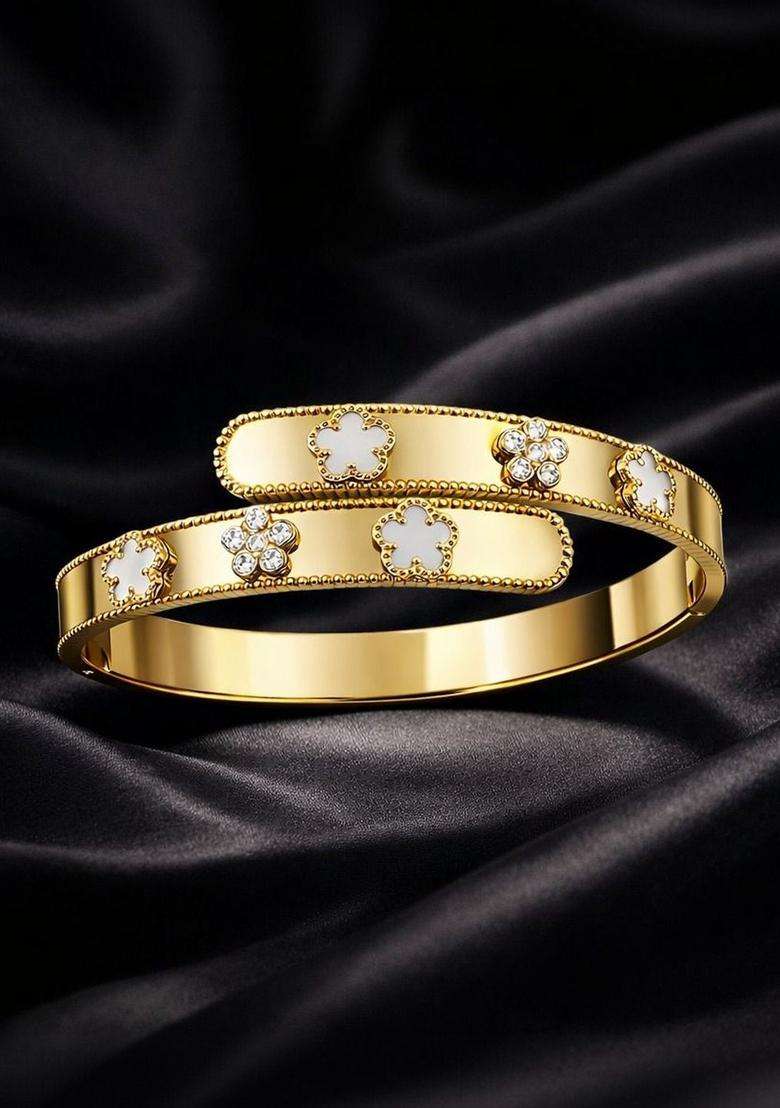 American Diamond Temple Gold-Plated Cuff Bracelet for Women | Stylish Party & Everyday Wear | Gift for Her - Indya