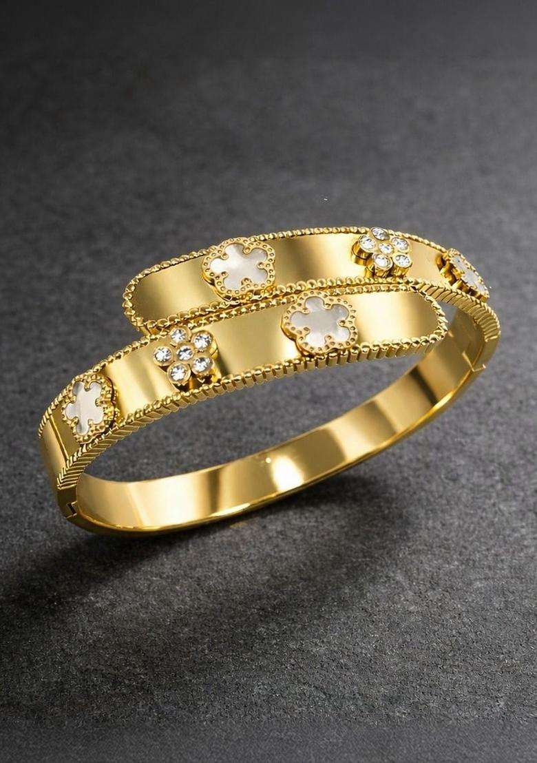 American Diamond Temple Gold-Plated Cuff Bracelet for Women | Stylish Party & Everyday Wear | Gift for Her - Indya