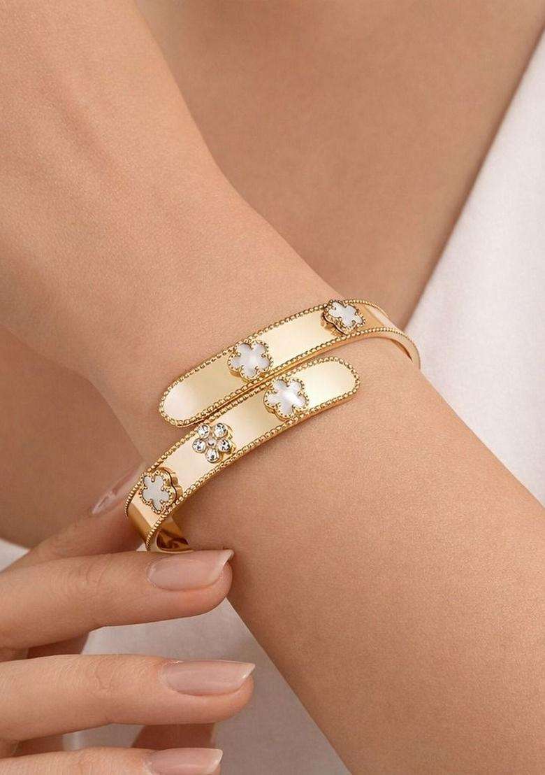 American Diamond Temple Gold-Plated Cuff Bracelet for Women | Stylish Party & Everyday Wear | Gift for Her - Indya