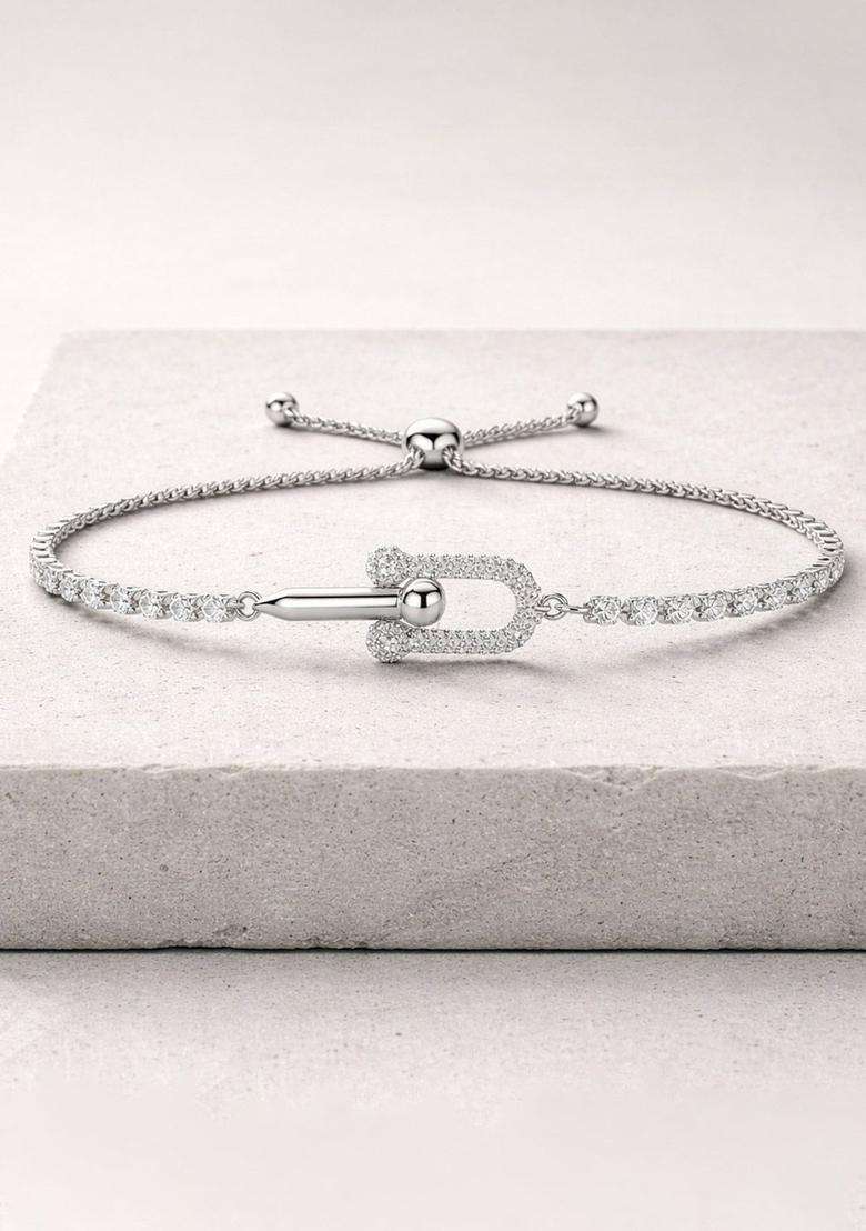 American Diamond Silver-Plated Multistrand Bracelet for Women | Stylish Party & Everyday Wear | Gift for Her - Indya