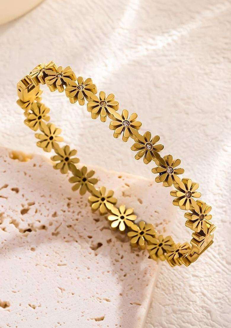 American Diamond Temple Gold-Plated Link Bracelet for Women | Stylish Party & Everyday Wear | Gift for Her - Indya