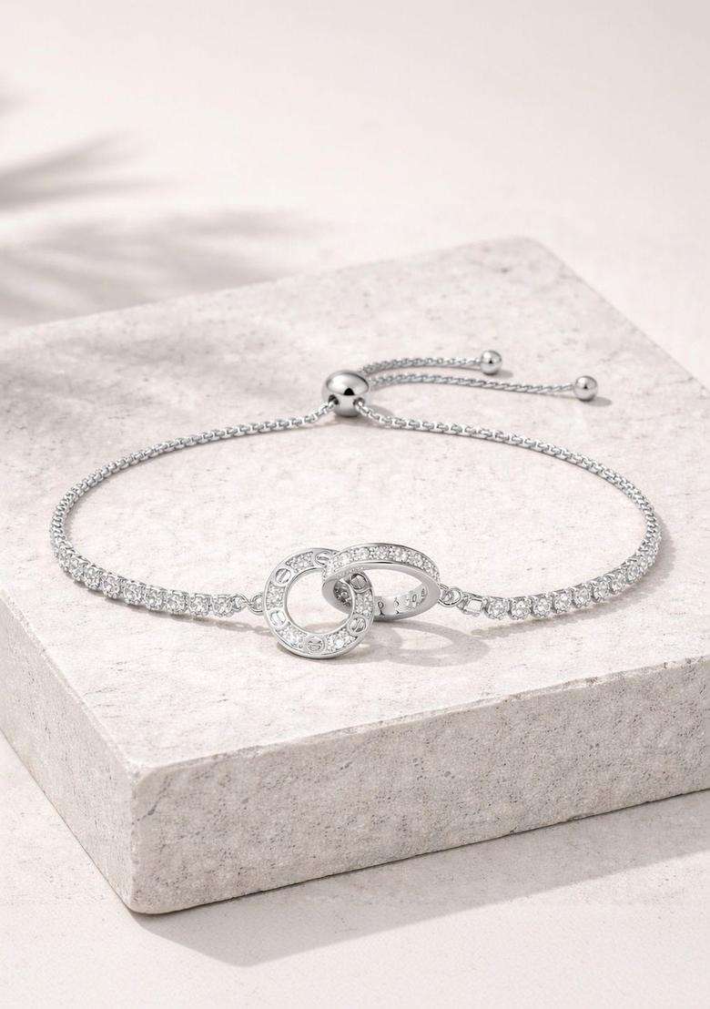 American Diamond Temple Silver-Plated Link Bracelet for Women | Stylish Party & Everyday Wear | Gift for Her - Indya