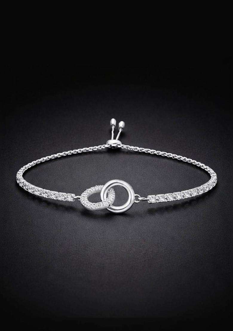American Diamond Temple Silver-Plated Link Bracelet for Women | Stylish Party & Everyday Wear | Gift for Her - Indya