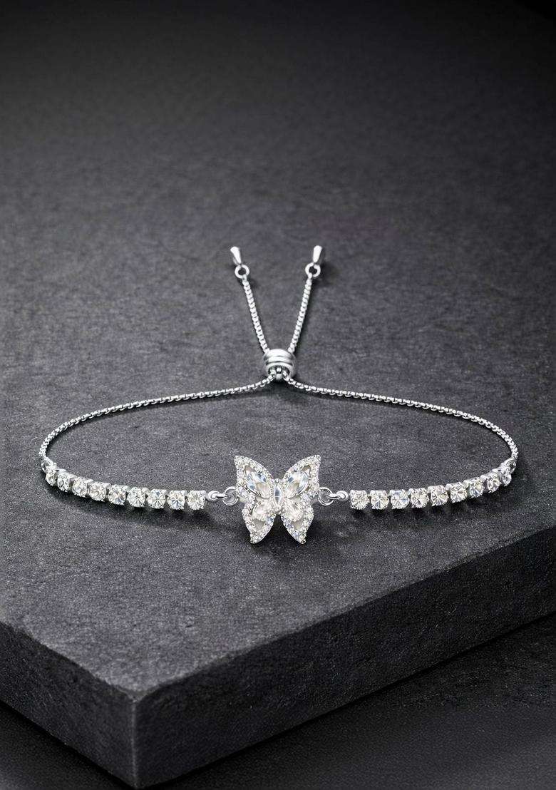 American Diamond Temple Silver-Plated Link Bracelet for Women | Stylish Party & Everyday Wear | Gift for Her - Indya