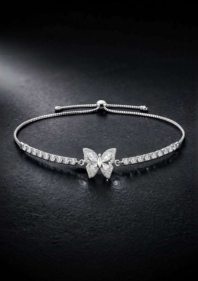 American Diamond Temple Silver-Plated Link Bracelet for Women | Stylish Party & Everyday Wear | Gift for Her - Indya