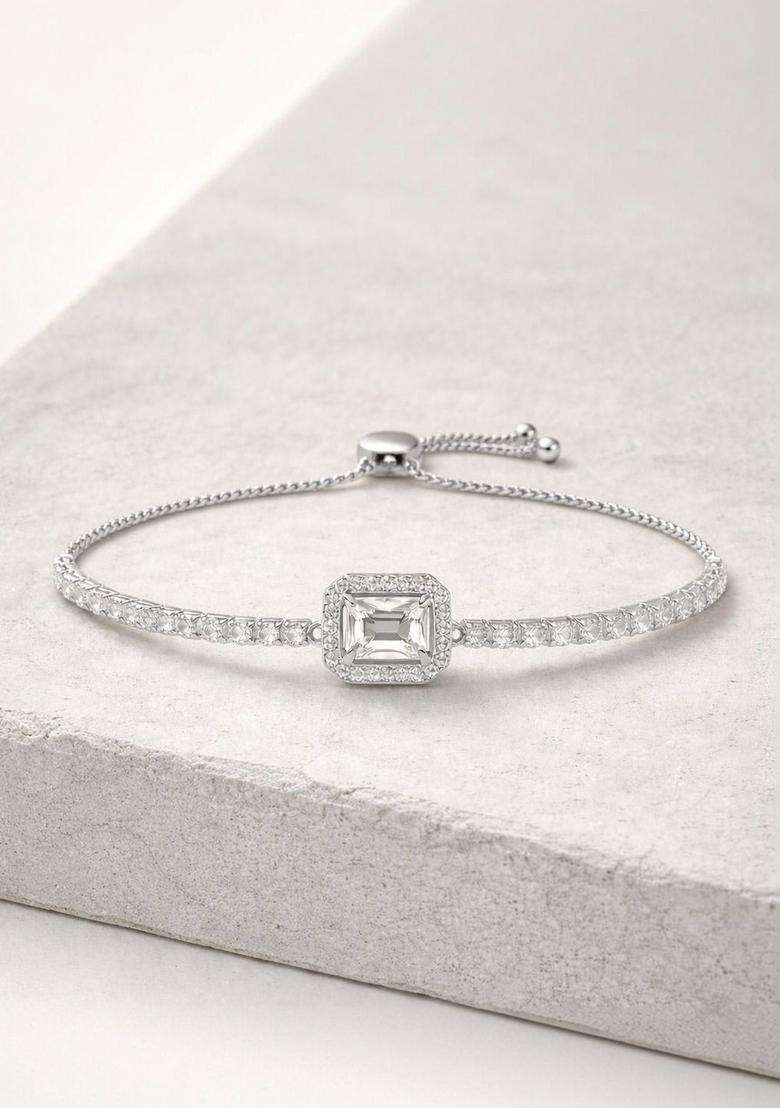 American Diamond Temple Silver-Plated Link Bracelet for Women | Stylish Party & Everyday Wear | Gift for Her - Indya