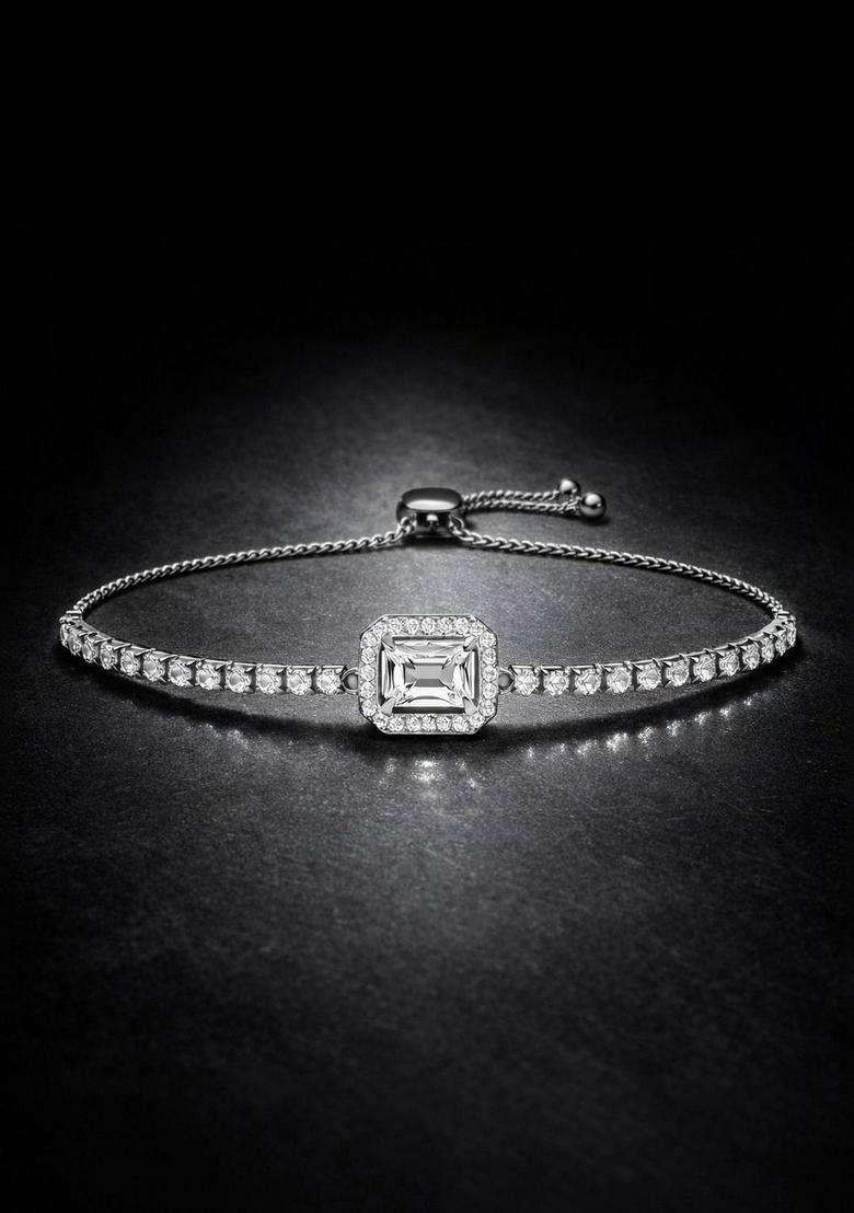 American Diamond Temple Silver-Plated Link Bracelet for Women | Stylish Party & Everyday Wear | Gift for Her - Indya