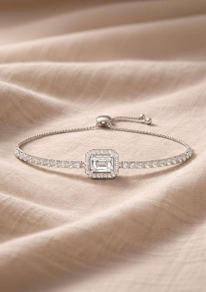 American Diamond Temple Silver-Plated Link Bracelet for Women | Stylish Party & Everyday Wear | Gift for Her - Indya