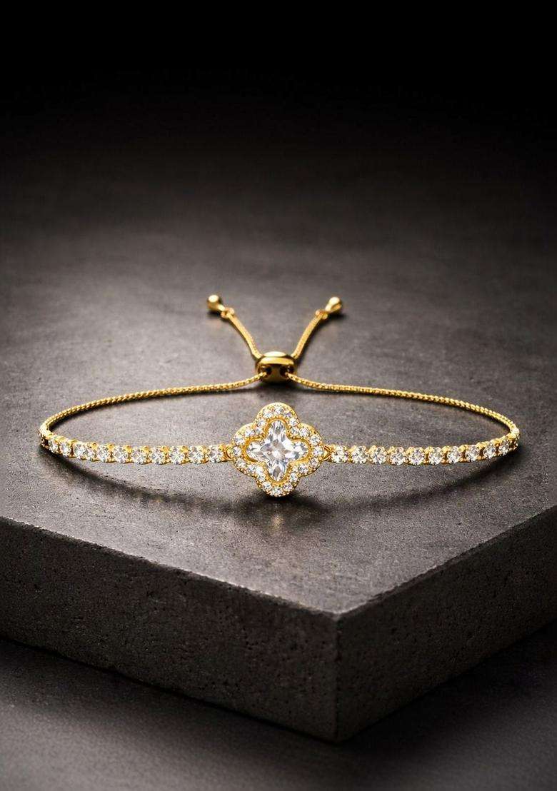 American Diamond Temple Gold-Plated Link Bracelet for Women | Stylish Party & Everyday Wear | Gift for Her - Indya