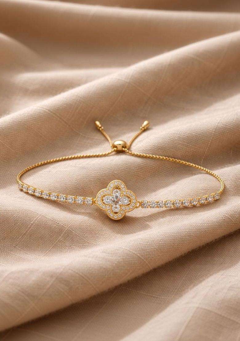 American Diamond Temple Gold-Plated Link Bracelet for Women | Stylish Party & Everyday Wear | Gift for Her - Indya
