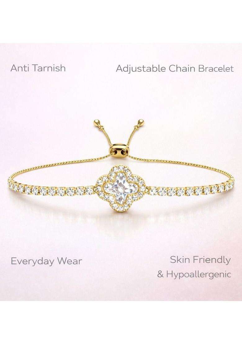 American Diamond Temple Gold-Plated Link Bracelet for Women | Stylish Party & Everyday Wear | Gift for Her - Indya