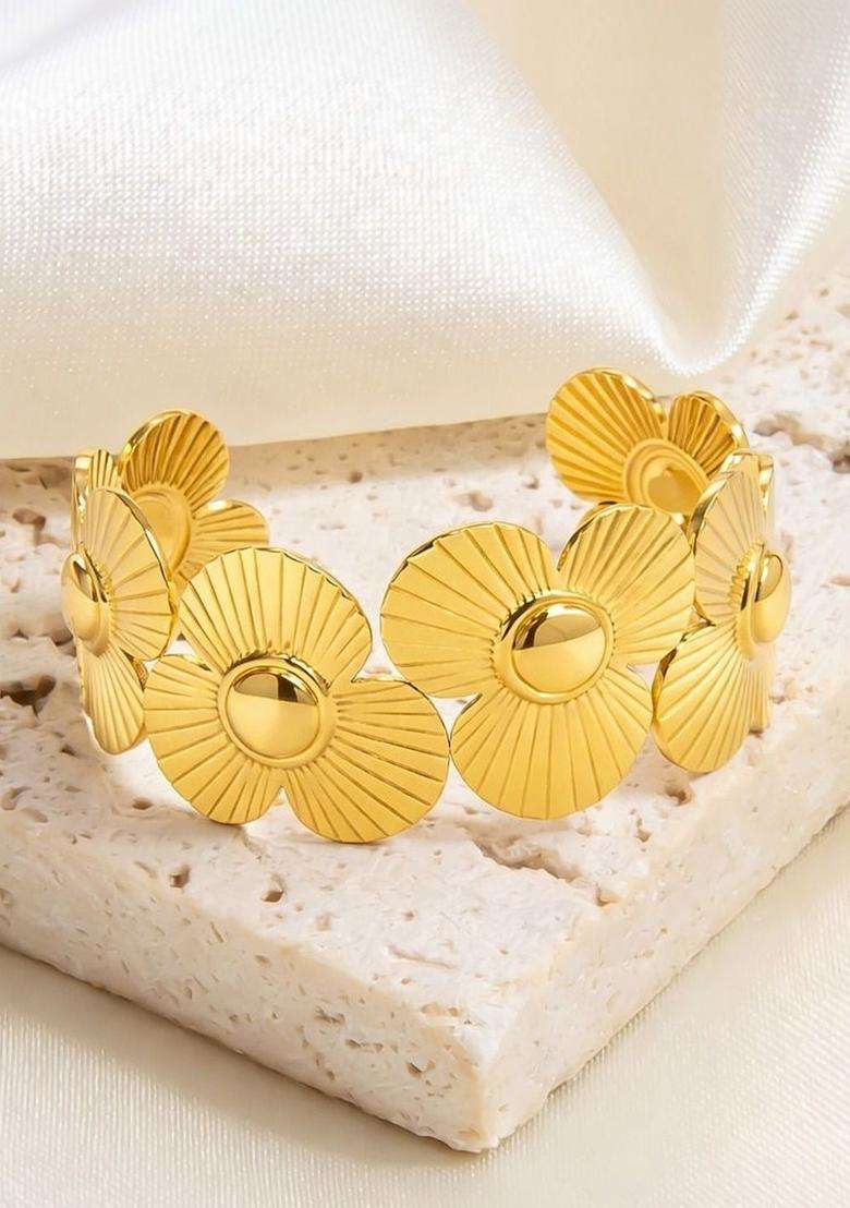 Stainless Steel Gold-Plated Anti Tarnish Cuff Bracelet for Women | Stylish Party & Everyday Wear | Gift for Her - Indya