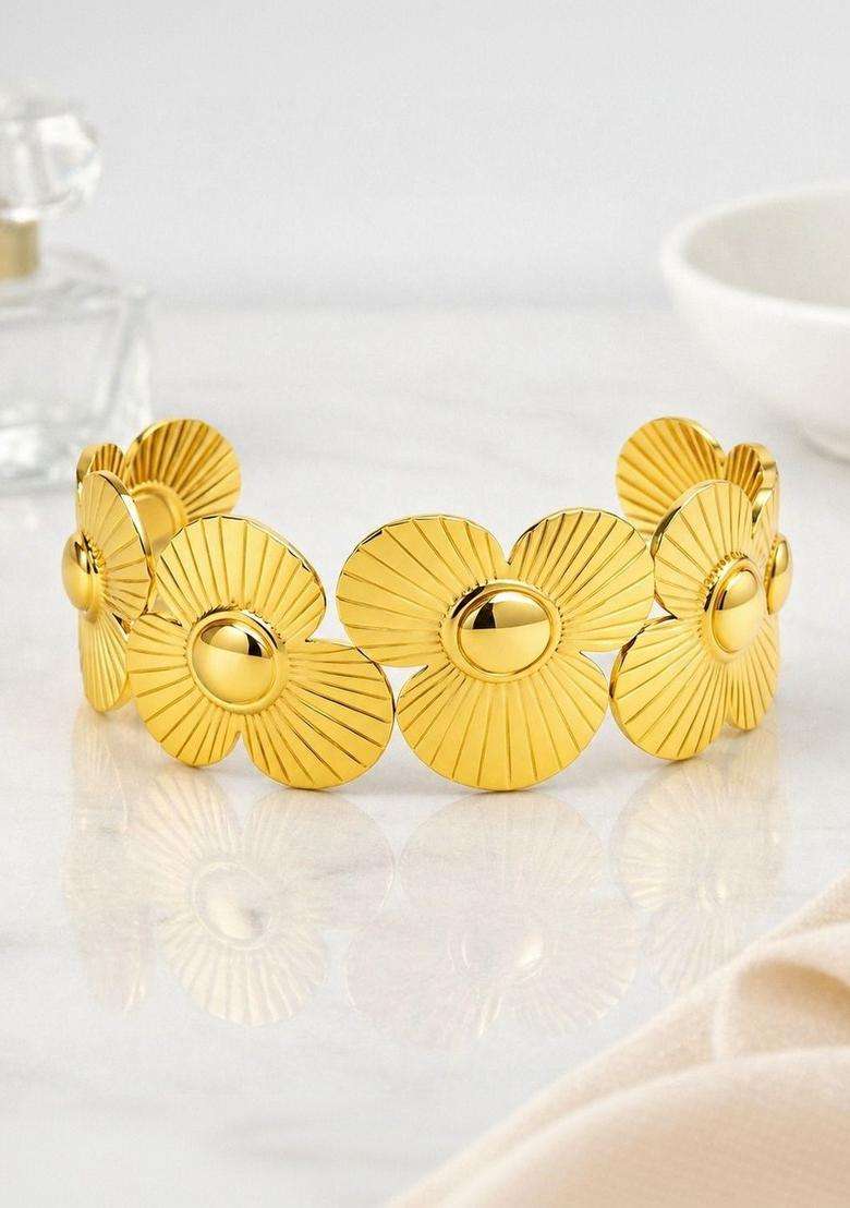 Stainless Steel Gold-Plated Anti Tarnish Cuff Bracelet for Women | Stylish Party & Everyday Wear | Gift for Her - Indya