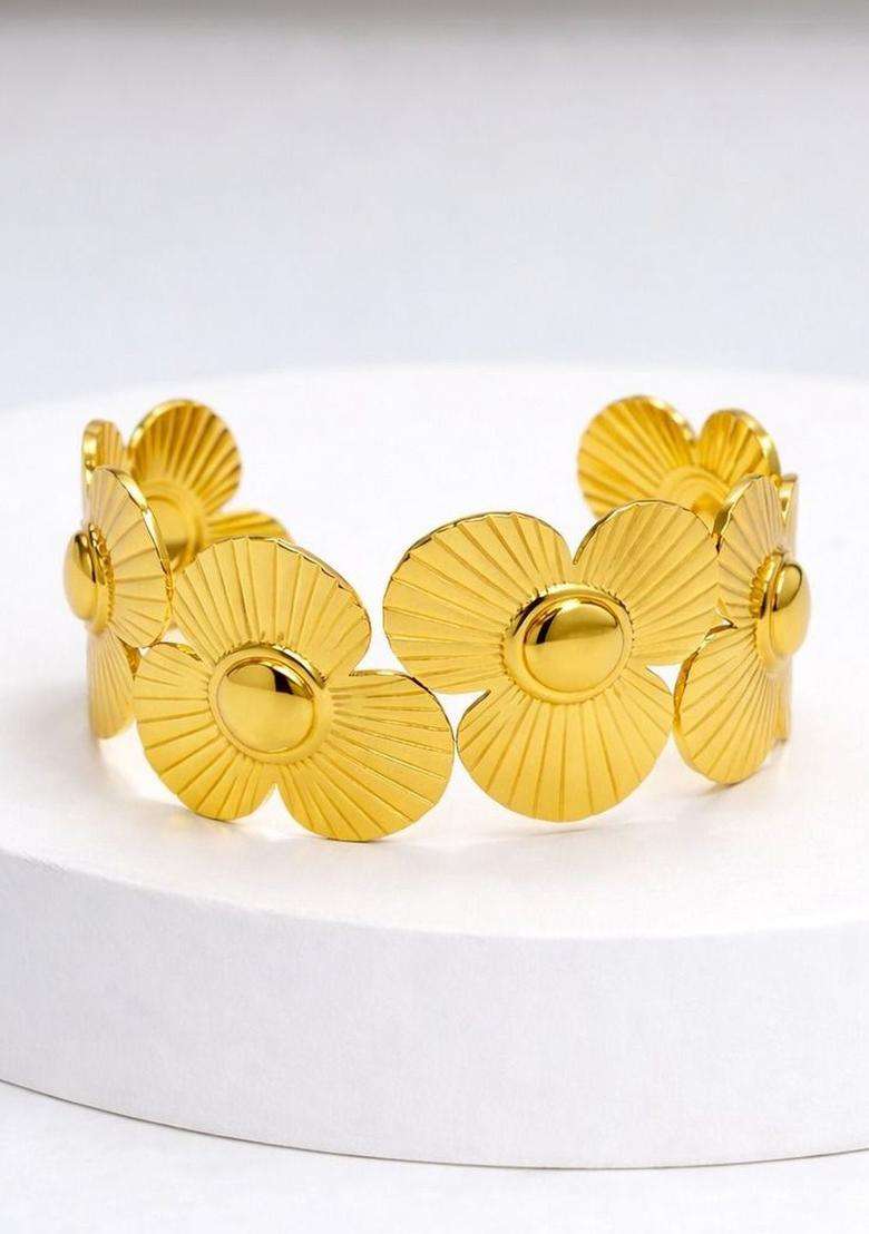Stainless Steel Gold-Plated Anti Tarnish Cuff Bracelet for Women | Stylish Party & Everyday Wear | Gift for Her - Indya