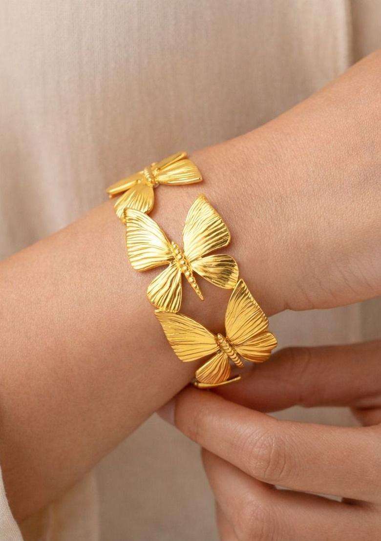 Stainless Steel Gold-Plated Anti Tarnish Cuff Bracelet for Women | Stylish Party & Everyday Wear | Gift for Her - Indya