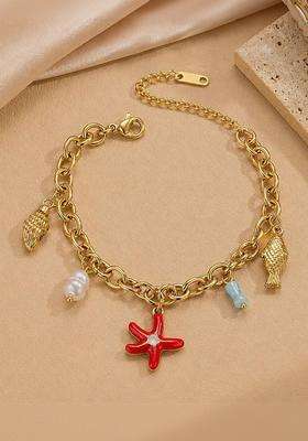 Stainless Steel Gold-Plated Anti Tarnish Charm Bracelet with American Diamond for Women | Stylish Party & Everyday Wear | Gift for Her