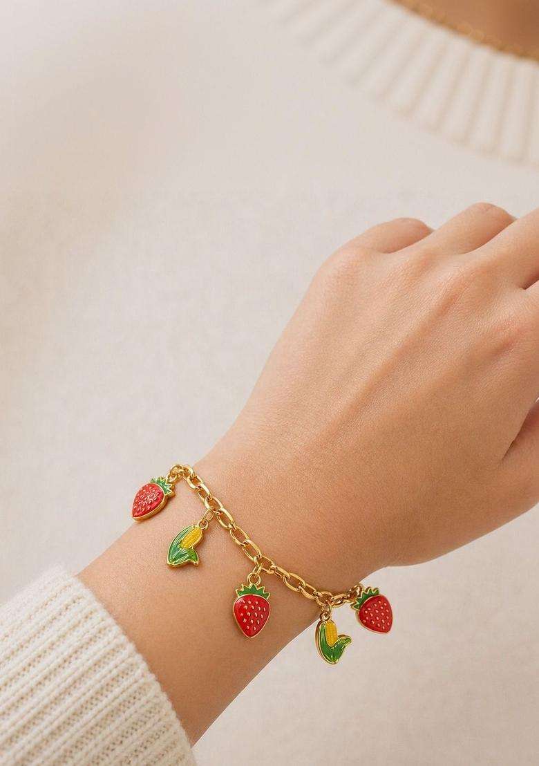 Stainless Steel Gold-Plated Charm Bracelet for Women | Stylish Party & Everyday Wear | Gift for Her - Indya