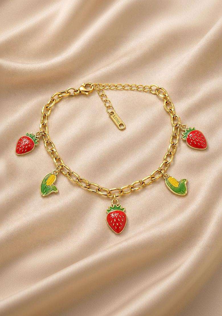 Stainless Steel Gold-Plated Charm Bracelet for Women | Stylish Party & Everyday Wear | Gift for Her - Indya