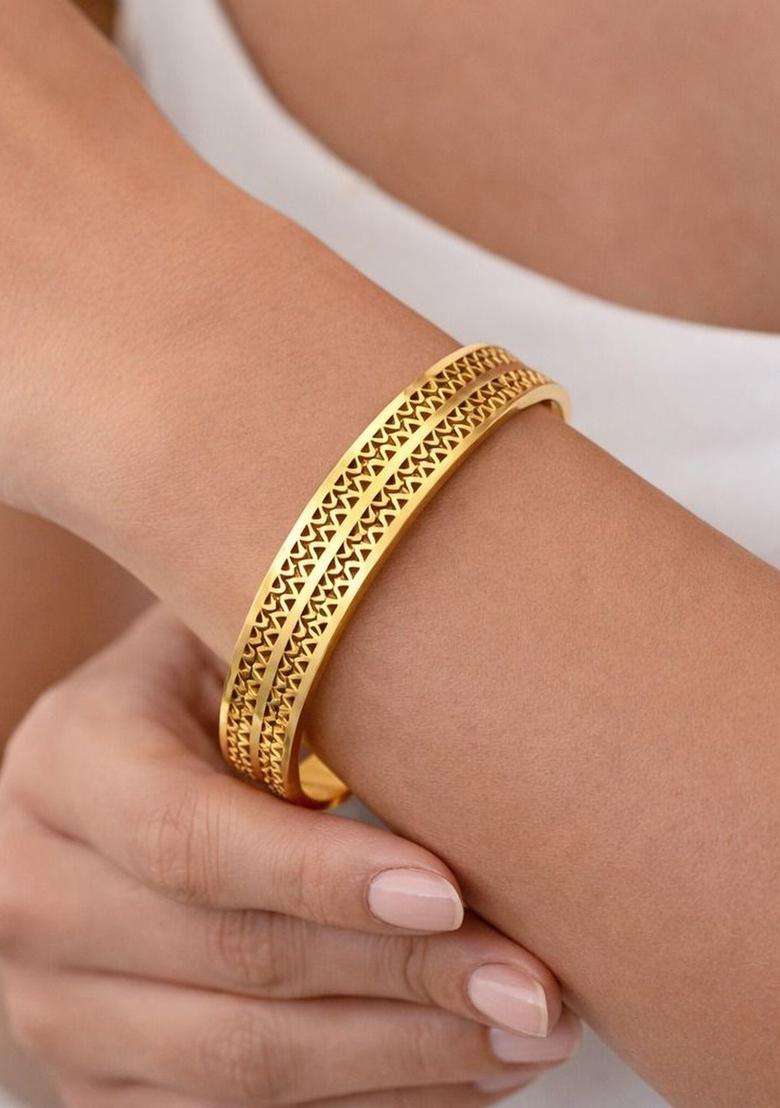 American Diamond Temple Gold-Plated Cuff Bracelet for Women | Stylish Party & Everyday Wear | Gift for Her - Indya
