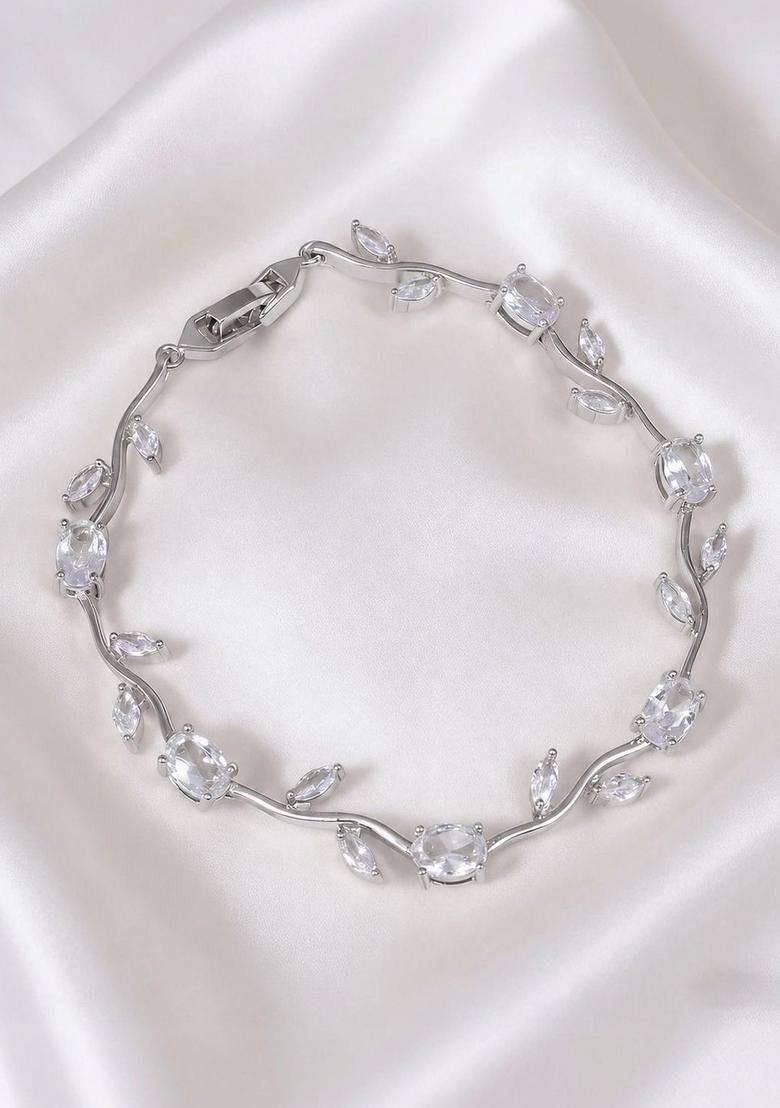 American Diamond Temple Silver-Plated Link Bracelet for Women | Stylish Party & Everyday Wear | Gift for Her - Indya