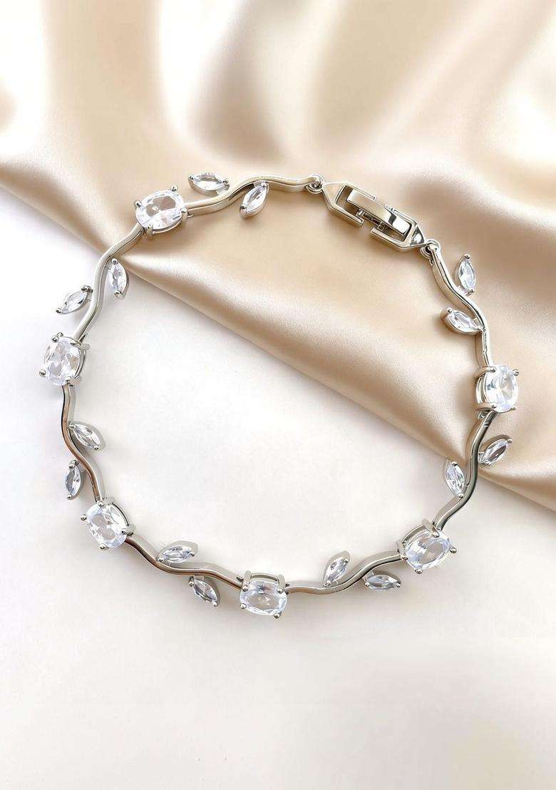 American Diamond Temple Silver-Plated Link Bracelet for Women | Stylish Party & Everyday Wear | Gift for Her - Indya