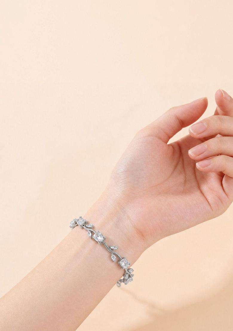 American Diamond Temple Silver-Plated Link Bracelet for Women | Stylish Party & Everyday Wear | Gift for Her - Indya