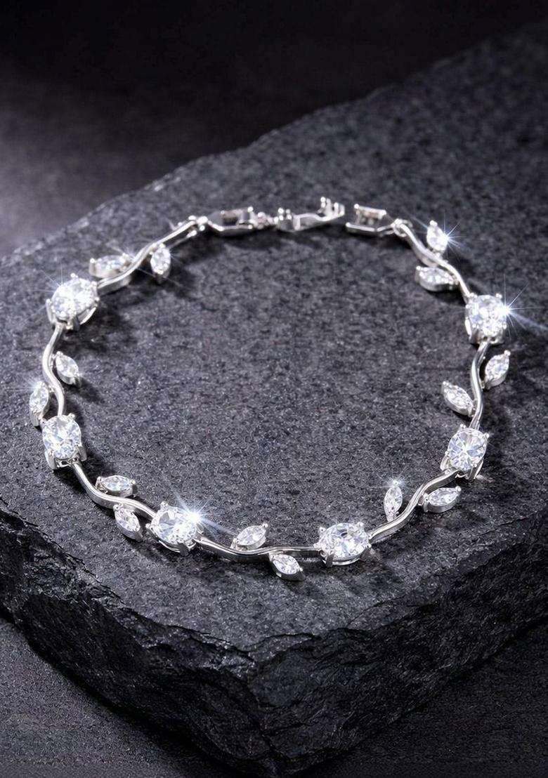 American Diamond Temple Silver-Plated Link Bracelet for Women | Stylish Party & Everyday Wear | Gift for Her - Indya