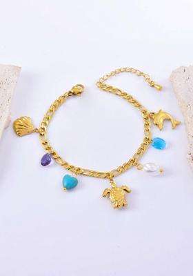 Stainless Steel Gold-Plated Artificial Beaded Charm Bracelet for Women | Stylish Party & Everyday Wear | Gift for Her