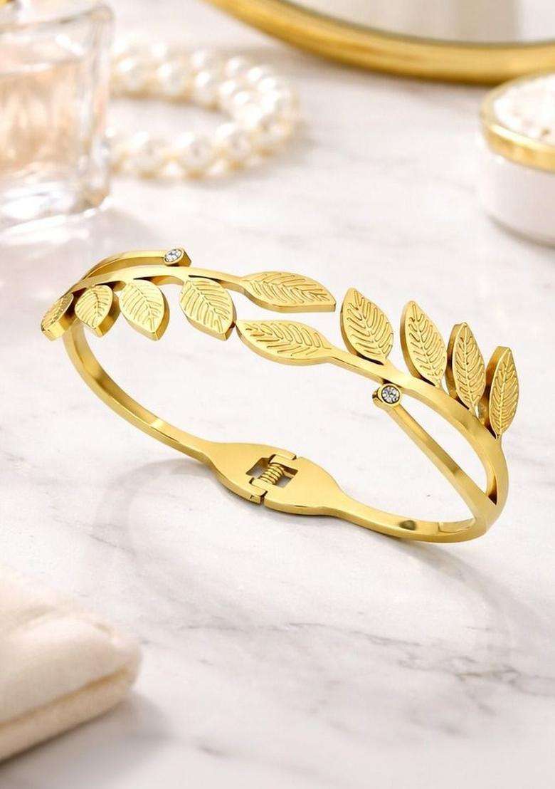 American Diamond Temple Gold-Plated Cuff Bracelet for Women | Stylish Party & Everyday Wear | Gift for Her - Indya