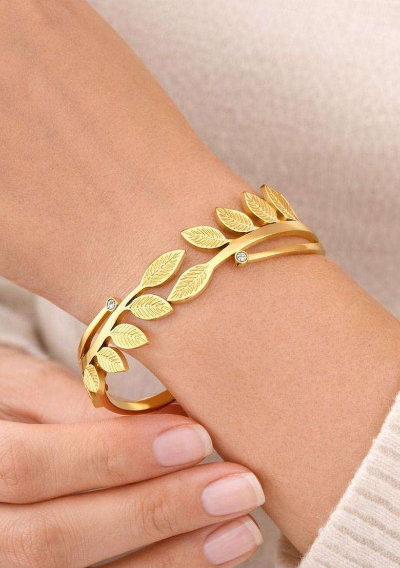 American Diamond Temple Gold-Plated Cuff Bracelet for Women | Stylish Party & Everyday Wear | Gift for Her - Indya