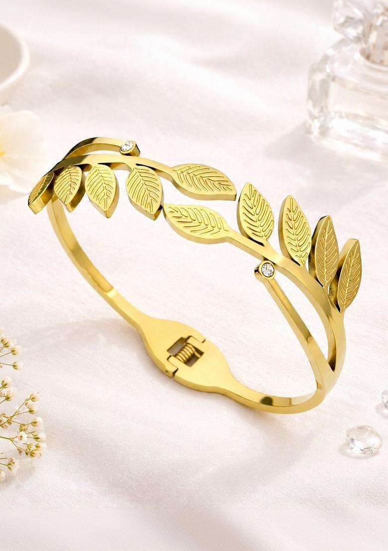 American Diamond Temple Gold-Plated Cuff Bracelet for Women | Stylish Party & Everyday Wear | Gift for Her - Indya