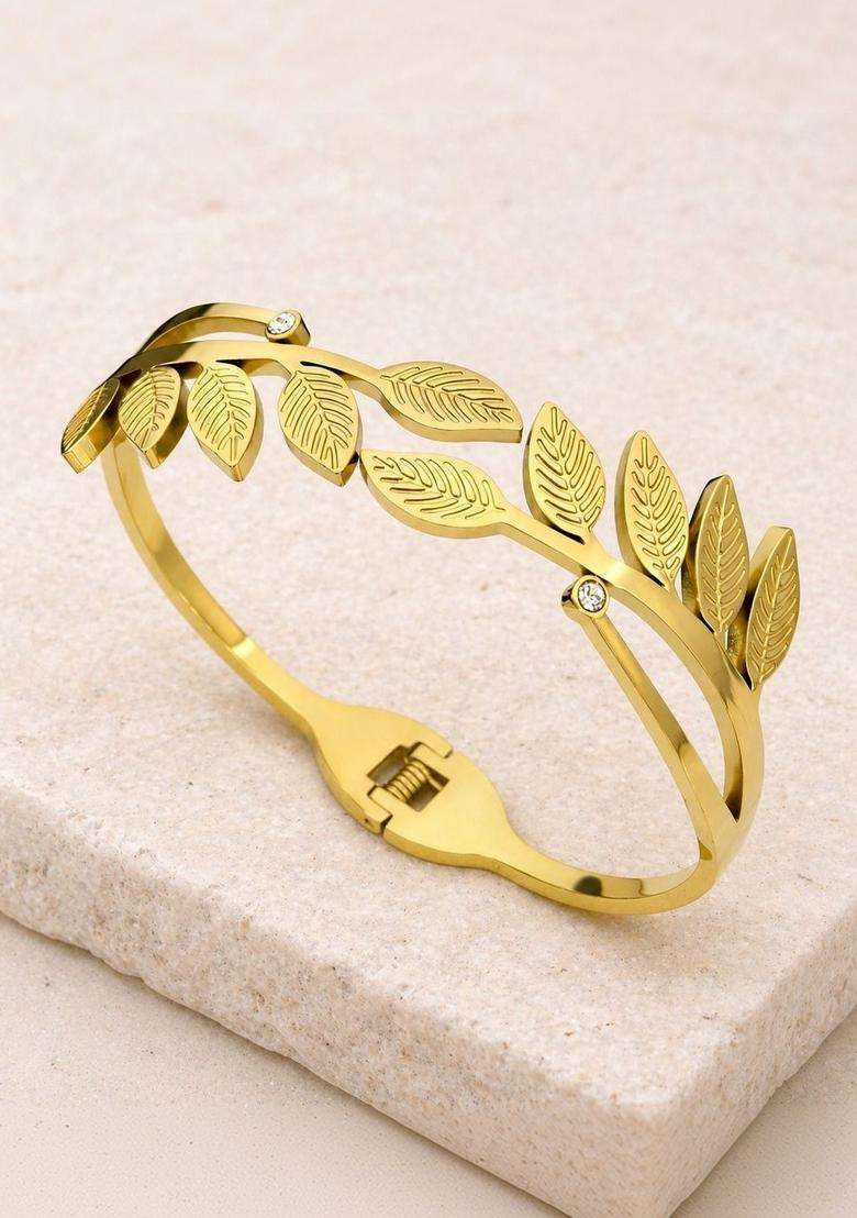 American Diamond Temple Gold-Plated Cuff Bracelet for Women | Stylish Party & Everyday Wear | Gift for Her - Indya