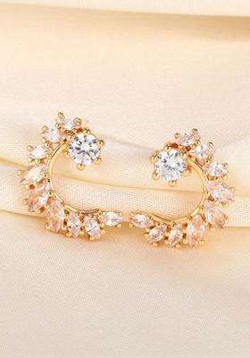 Gold-Plated Contemporary Half Hoop Earrings with American Diamond for Women | Stylish Party & Everyday Wear | Gift for Her