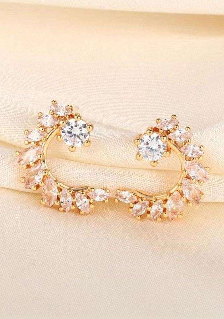 Gold-Plated Contemporary Half Hoop Earrings with American Diamond for Women | Stylish Party & Everyday Wear | Gift for Her - Indya