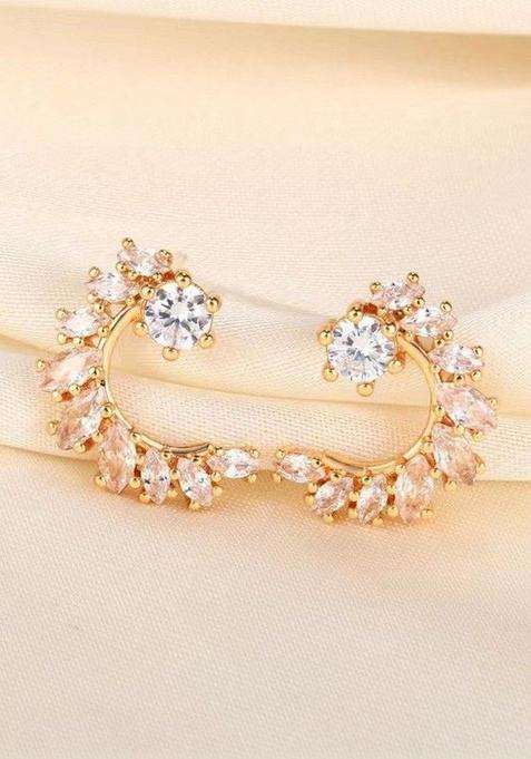 Gold-Plated Contemporary Half Hoop Earrings with American Diamond for Women | Stylish Party & Everyday Wear | Gift for Her