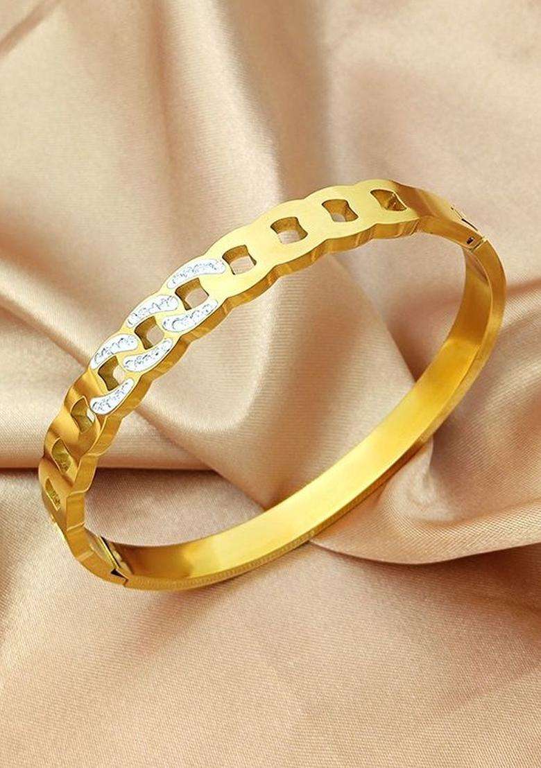 Stainless Steel Gold-Plated Bangle-Stye Anti Tarnish Bracelet for Women | Stylish Party & Everyday Wear | Gift for Her - Indya
