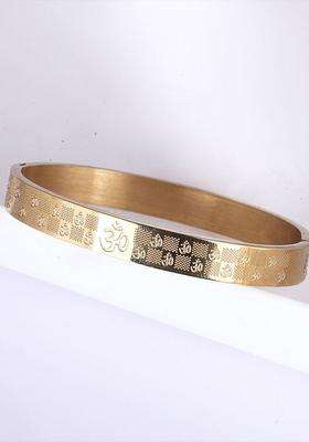 Gold-Plated Stainless Steel Shri Ram Anti Tarnish Bangle-Style Bracelet for Men | Traditional Temple Jewellery for Wedding & Festive Wear | Gift for Him